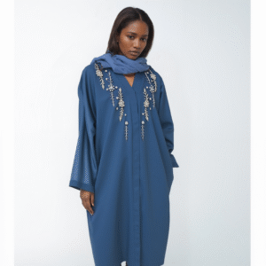 Navy Flower Detailed Abaya